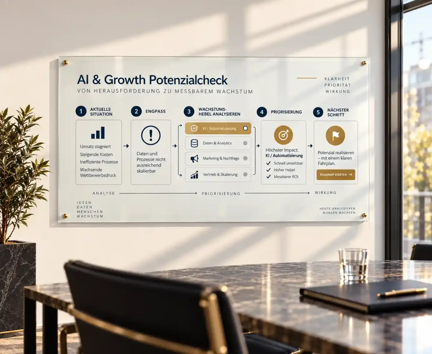 AI & Growth Potenzialcheck – Potenzialcheck-Schaubild auf einem Whiteboard