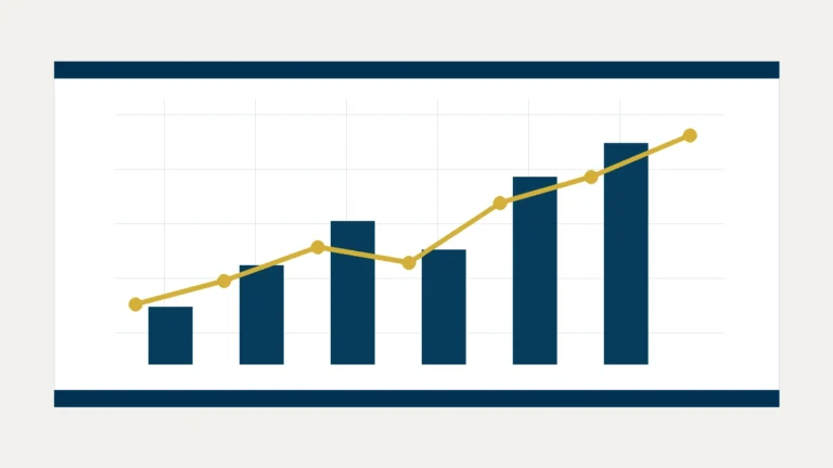 Abstrakte Data-&-Analytics-Visualisierung mit Balken und Entwicklungslinie in Markerista-Farben