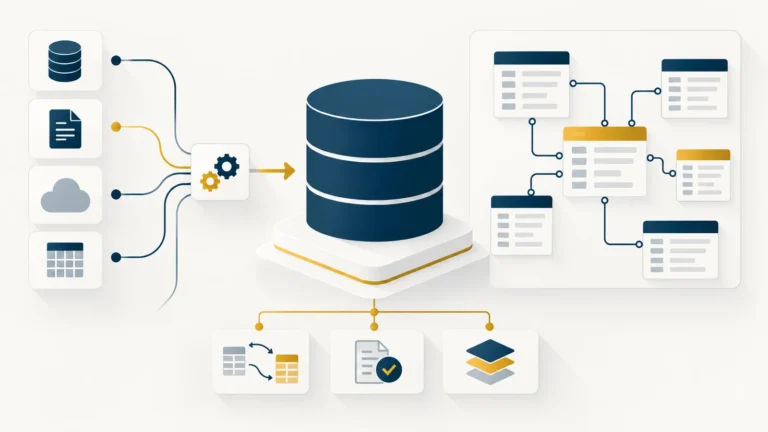 Illustration zu Datenmanagement mit Datenbank, Datenintegration und relationalem Datenmodell