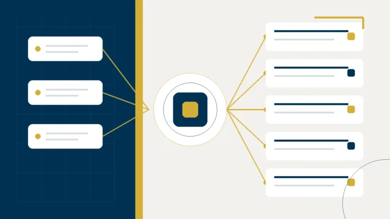 Abstrakte Darstellung eines Marketing-Automation-Workflows in den Markerista-Farben